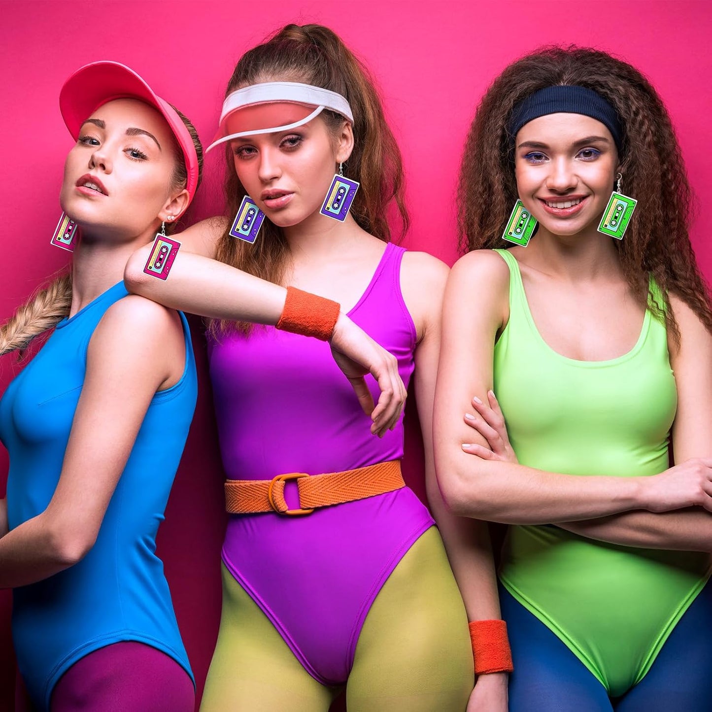 Yinkin 6 Pairs 80s 90s Neon Earrings Lightning Earrings for Women Halloween Costume Party Dancing Glow Party Accessory