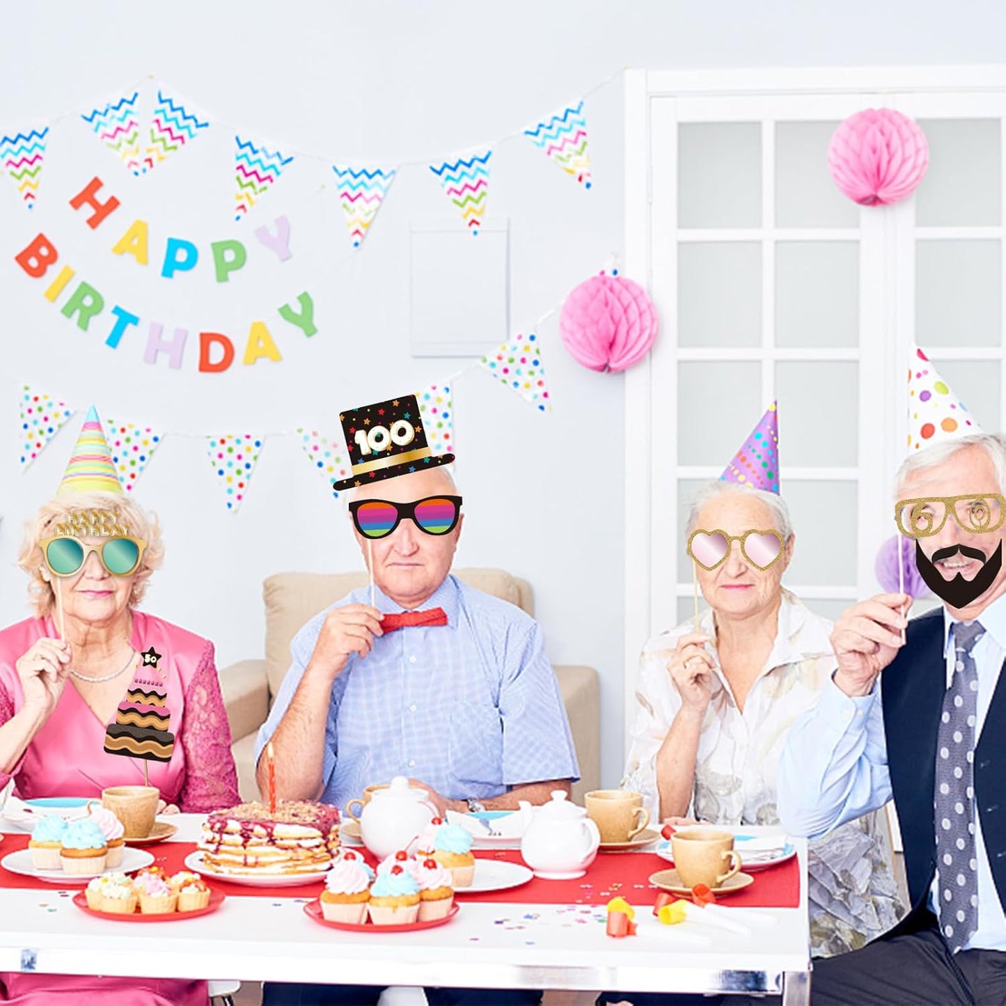 BRT Bearingshui 100th Birthday Party Photo Booth Props Accessories, 100th Happy Birthday Party Decorations Supplies Favors