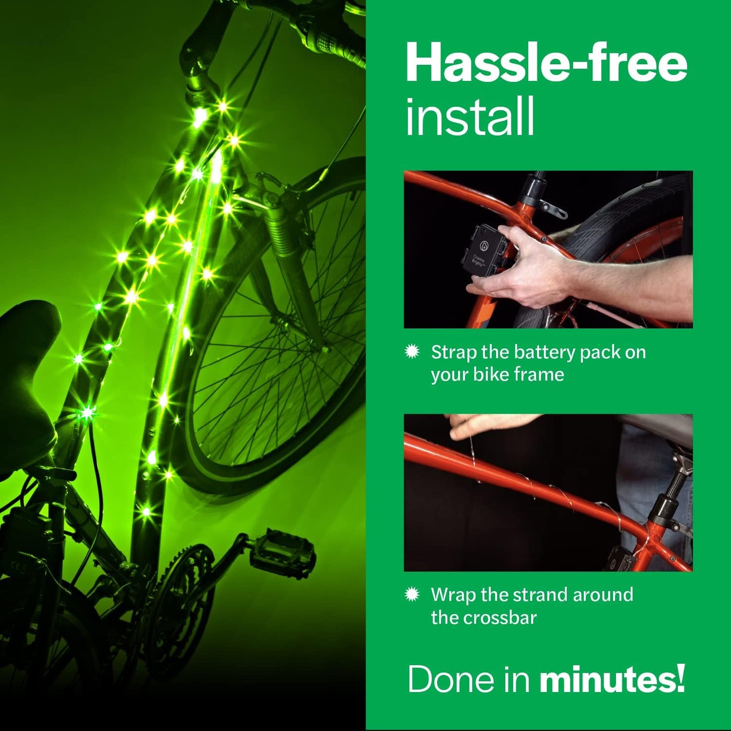 Brightz CosmicBrightz LED Bike Frame Rope Light - 6.5-Foot String Rope - Battery-Powered with On/Off Switch - Ultra Bright Color Keeps Your Ride Fun and Safe for Kids, Teens, & Adults