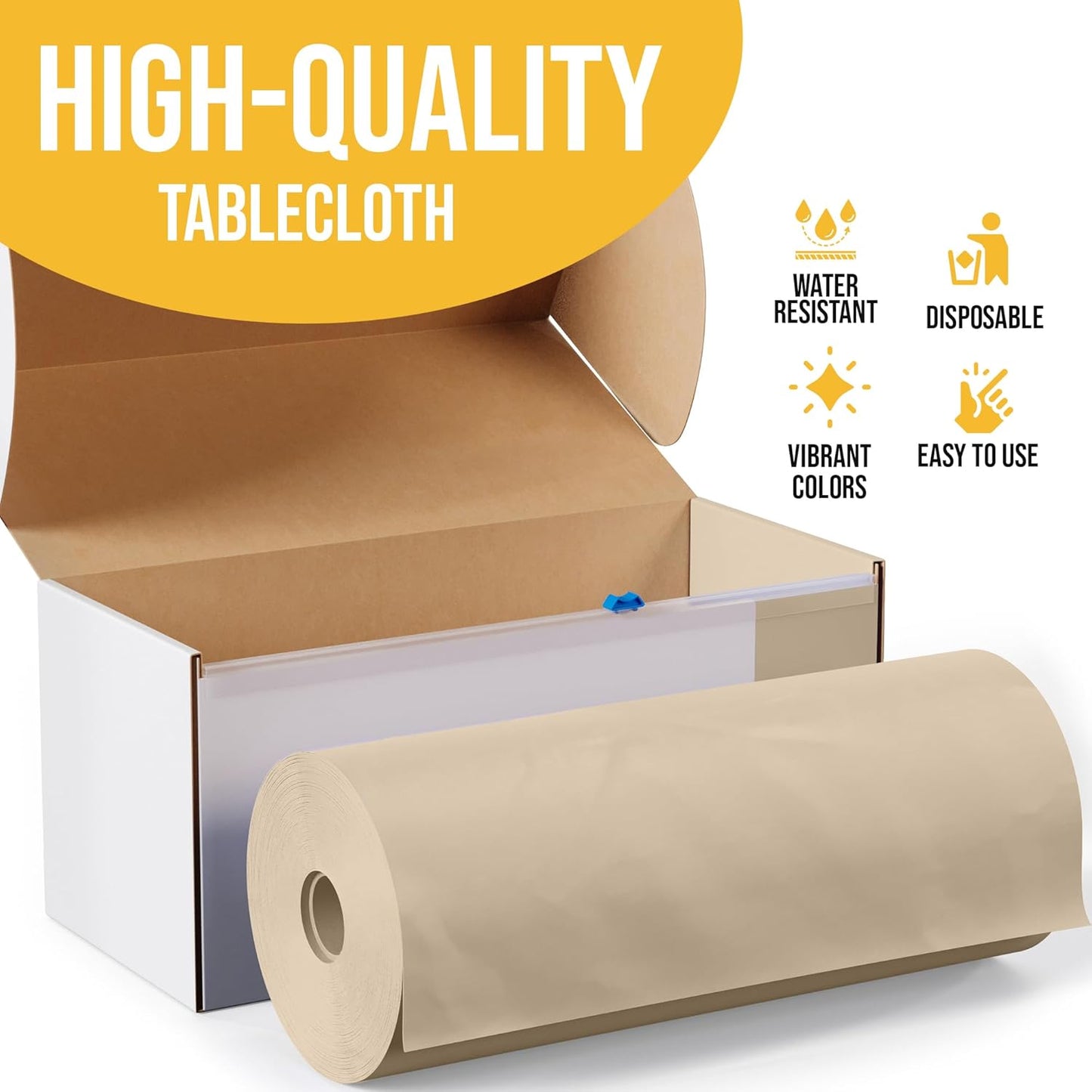 Party Solids 54 Inch X 100 Feet Ivory Plastic Table Cover Roll in A Cut - to - Size Box with Convenient Slide Cutter. Cuts Up to 12 Rectangle 8 Feet Plastic Disposable Tablecloths