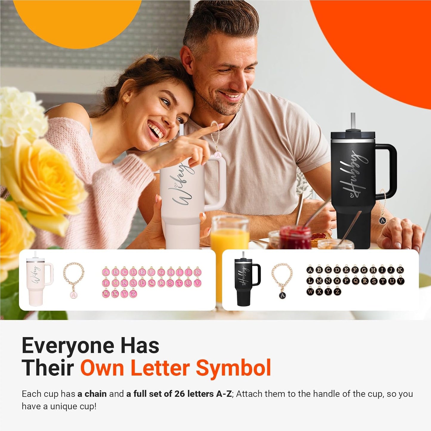 Wifey Hubby 40 oz Tumbler Cup for Couples with Handle Lids Straws Letter Charm Accessories 2 Pack Wedding Gifts for Couples 2024 Engagement gift Bridal Shower Gift for Bride Groom Newlyweds