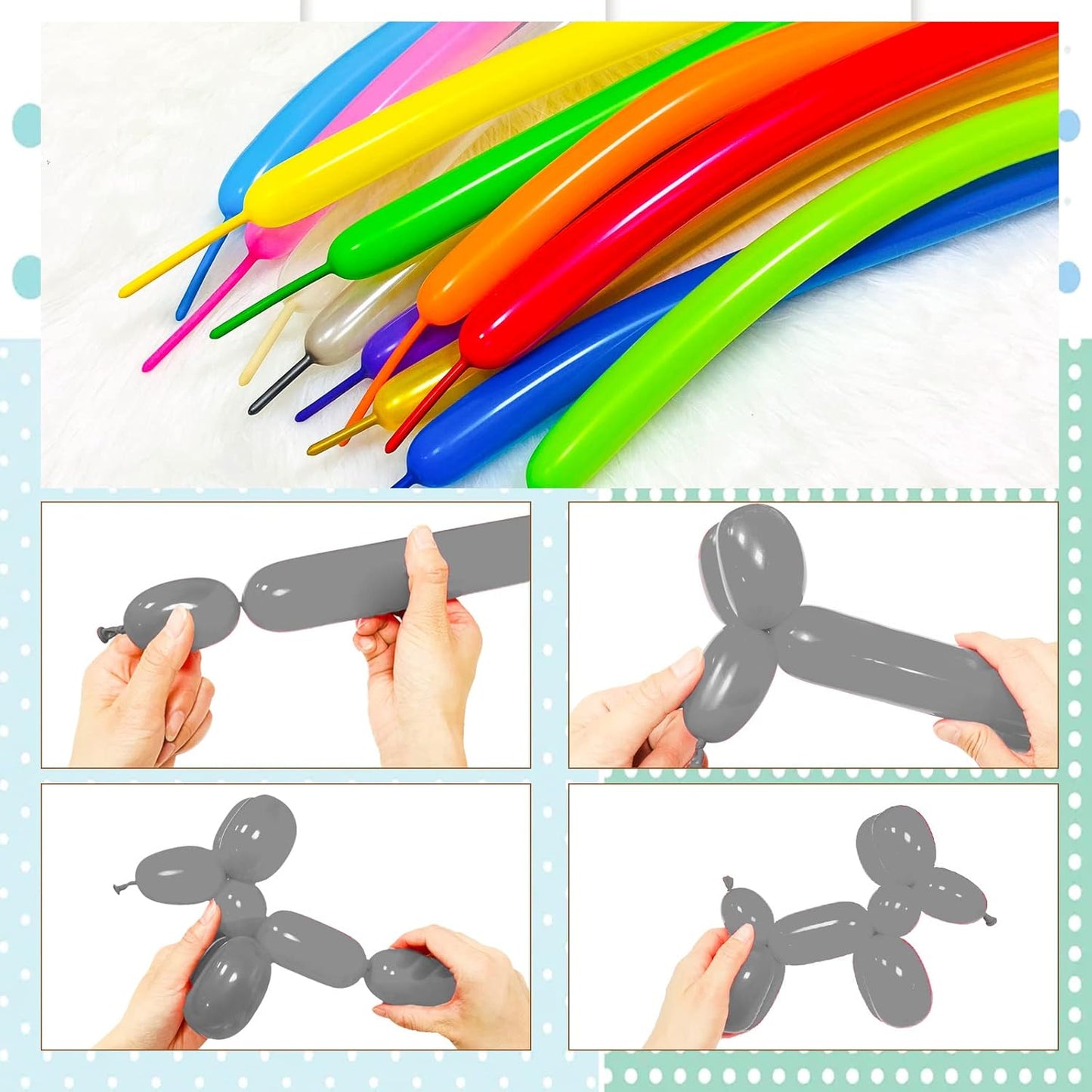 Long Grey 260 Balloons Thickened Latex Twisting Balloons for Magic Balloon Garland Kit Boys Birthday Baby Shower Party Decorations, 100Pcs