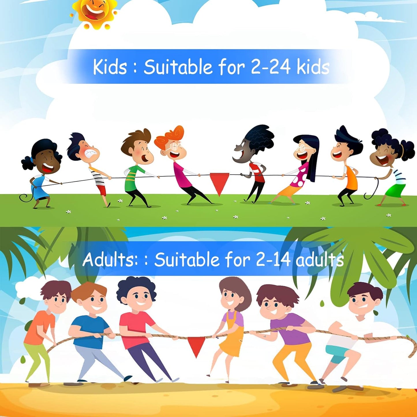 Outdoor Yard Games 40FT Tug of War Rope for Kids Adult, Field Day Family Reunion Birthday Party Games, Halloween Carnival Easter Outside Lawn Yard Fun Games for Team Building Activities, Tricolor