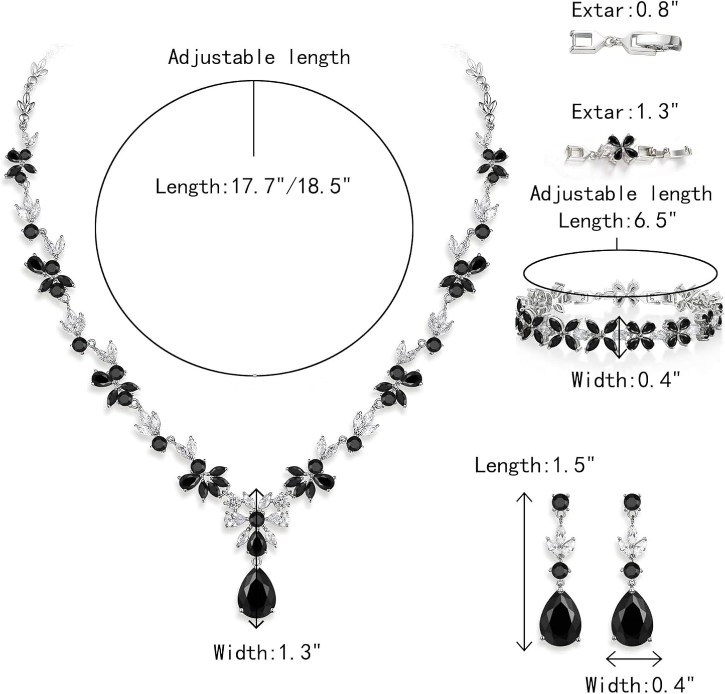 Crysdue Wedding Jewelry Set for Women, Floral Leaf Vine Teardrop Necklace Dangle Earrings Bracelet and Hair Comb, Cubic Zirconia Elegant Party Prom Jewellery for Bridal Bridesmaid