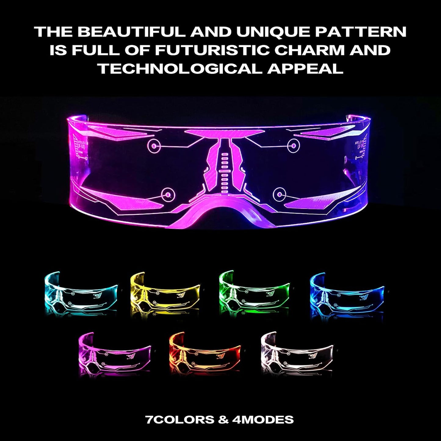 GLITCHCORE light up glasses 7 Colors and 4 Modes Led Visor Cyberpunk glow in the dark glasses Cosplay Party Bar