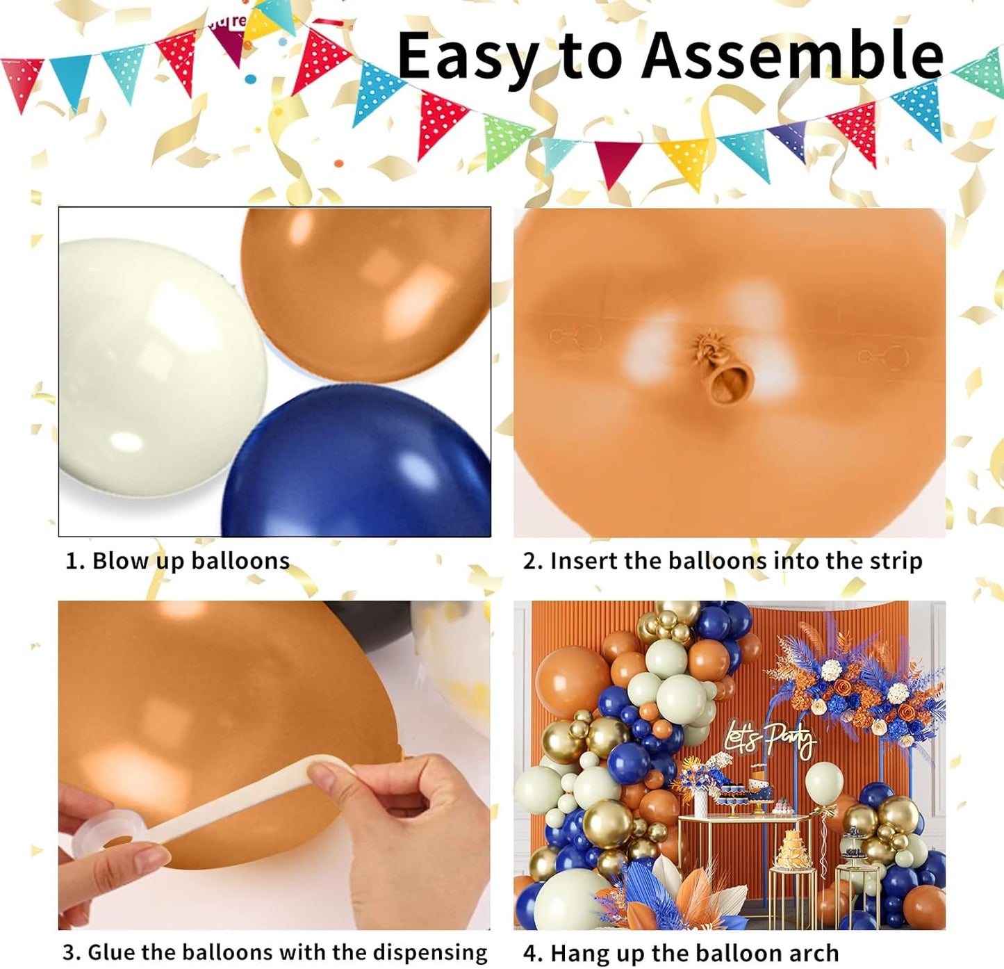 Blue & Orange Balloon Arch Kit - Navy Blue & Orange Balloons (18/12/10/5 inch) for Birthday, Baby Shower, Wedding & Party Decorations