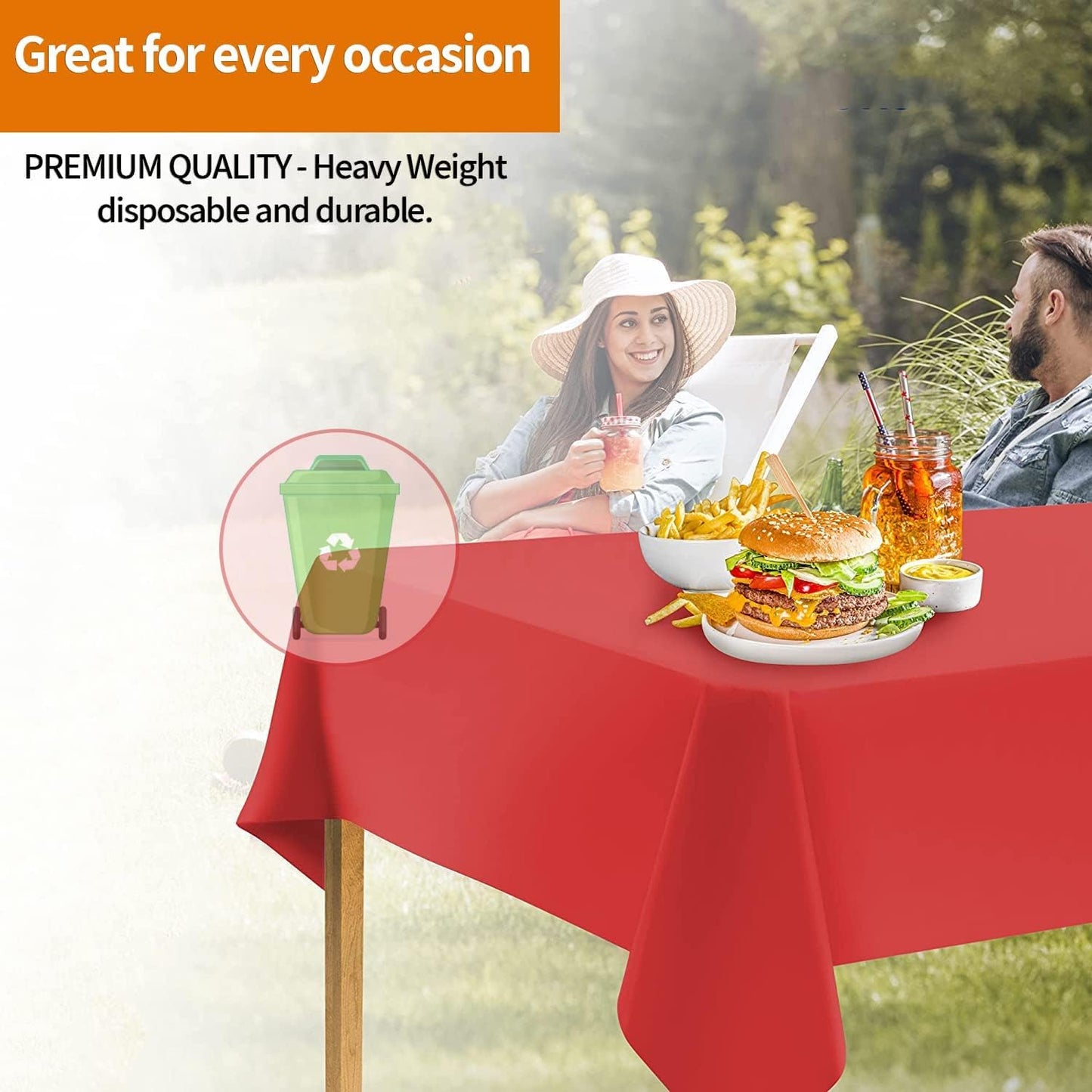 Red Disposable Plastic Tablecloth for Rectangle Tables (48 Pack) Premium Decorative Table Cloths for Parties, Events & Weddings, Indoors & Outdoors, 54 x 108 inches