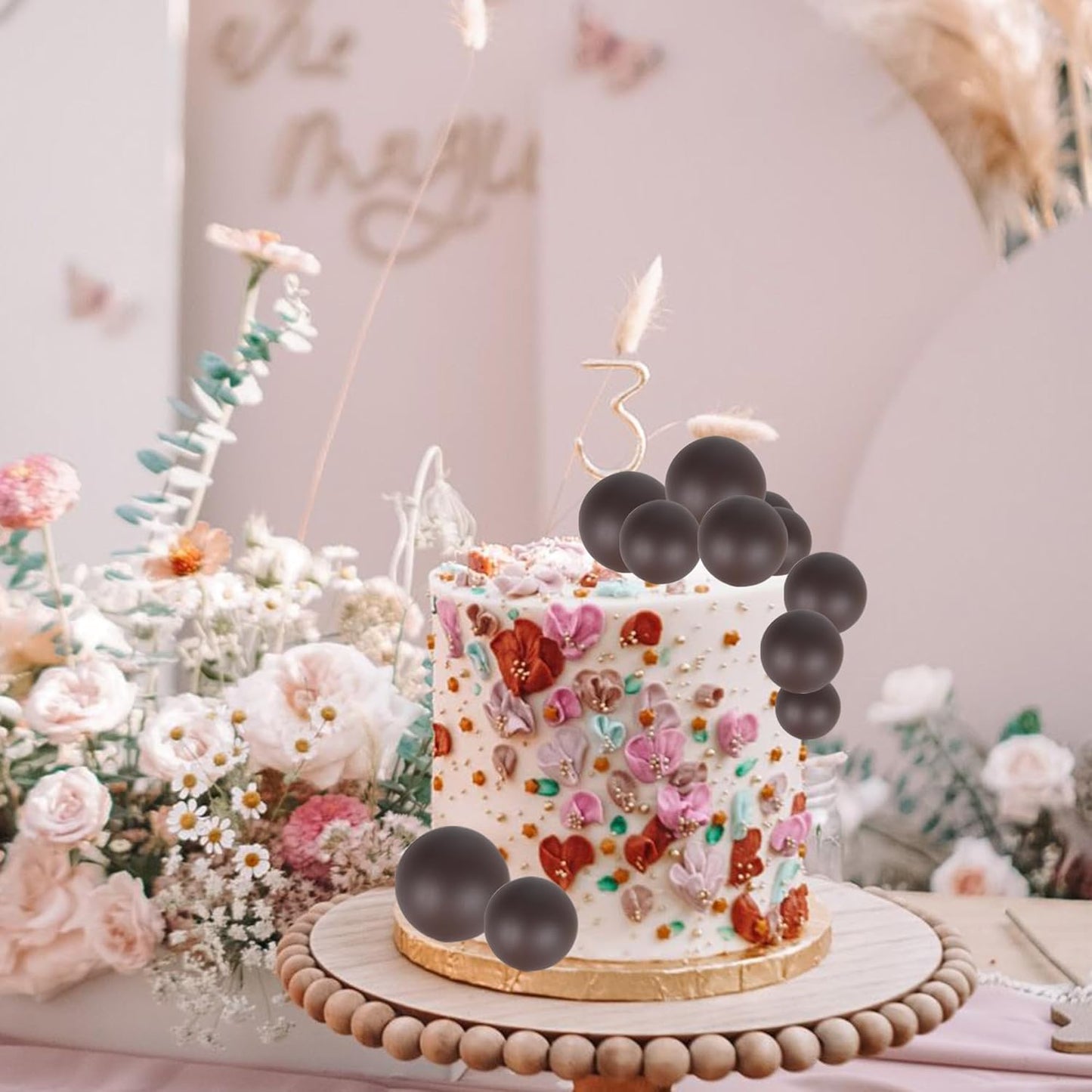 Rsstarxi 30 PCS Mini Balloons Cake Toppers - Foam Balls Insert Decorations for Baby Shower, Wedding Anniversary, Kids Birthday Party - Coffee