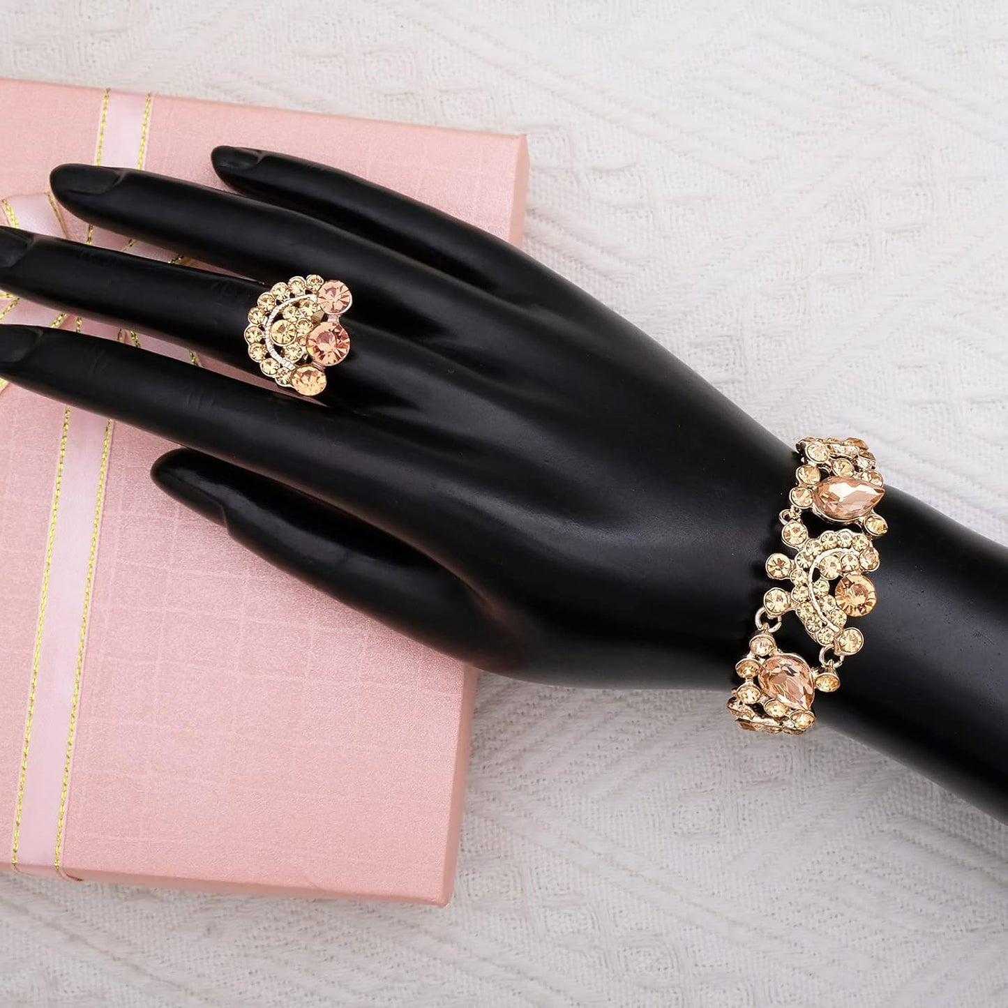 CSY Elegant Crystal Necklace Earrings Bracelet Ring Bridal Wedding Party Costume Jewelry Sets for Brides Women