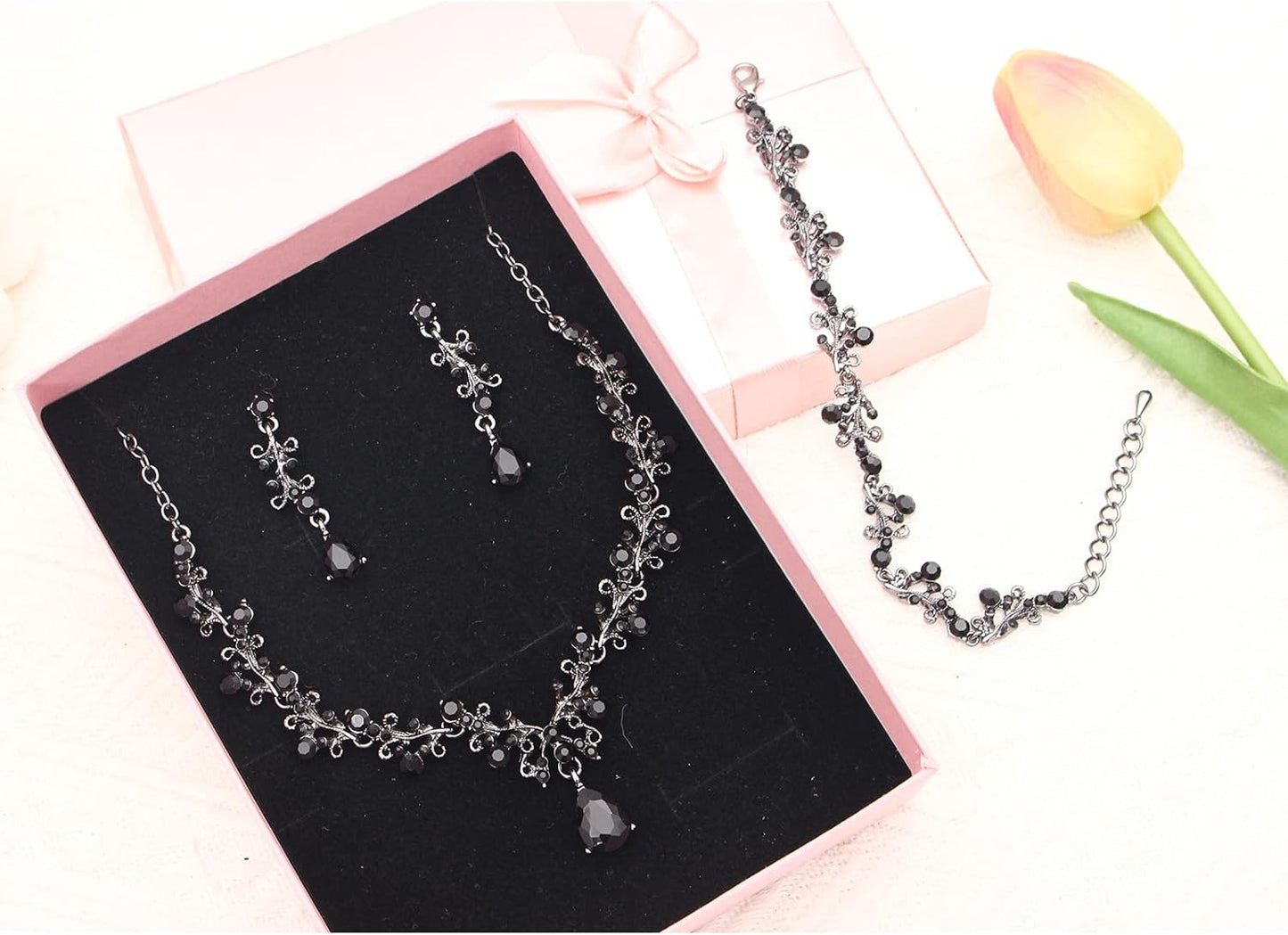 3Pcs Austrian Crystal Jewelry Set for Women, Necklace Dangle Earrings Link Bracelet Jewelry Set with Gold/Platinum/Gun Plated, Wedding Party Jewelry for Bridal Bridesmaid