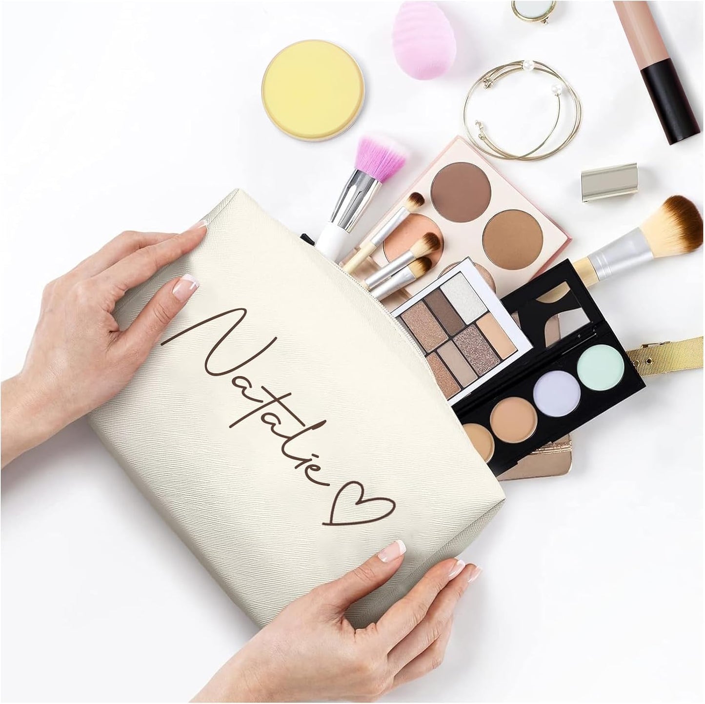 DayOfShe Personalized Name Makeup Bag Toiletry Bag for Bridesmaid Gifts Bridal Shower Wedding Gifts, Custom Cosmetic Bag for Best Friend Birthday Gifts