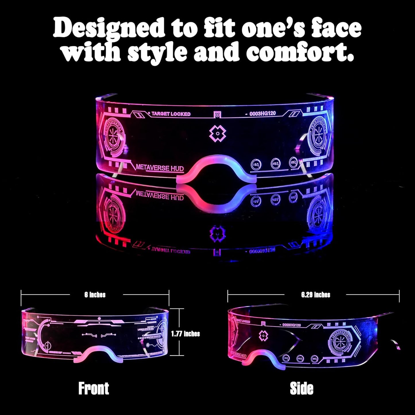 2 pack Light Up Glasses For Party LED Glass For Adults Kids Futuristic Sunglasses Rave Accessory Multi Color Glow Glasses,Gifts(Fun Glasses)