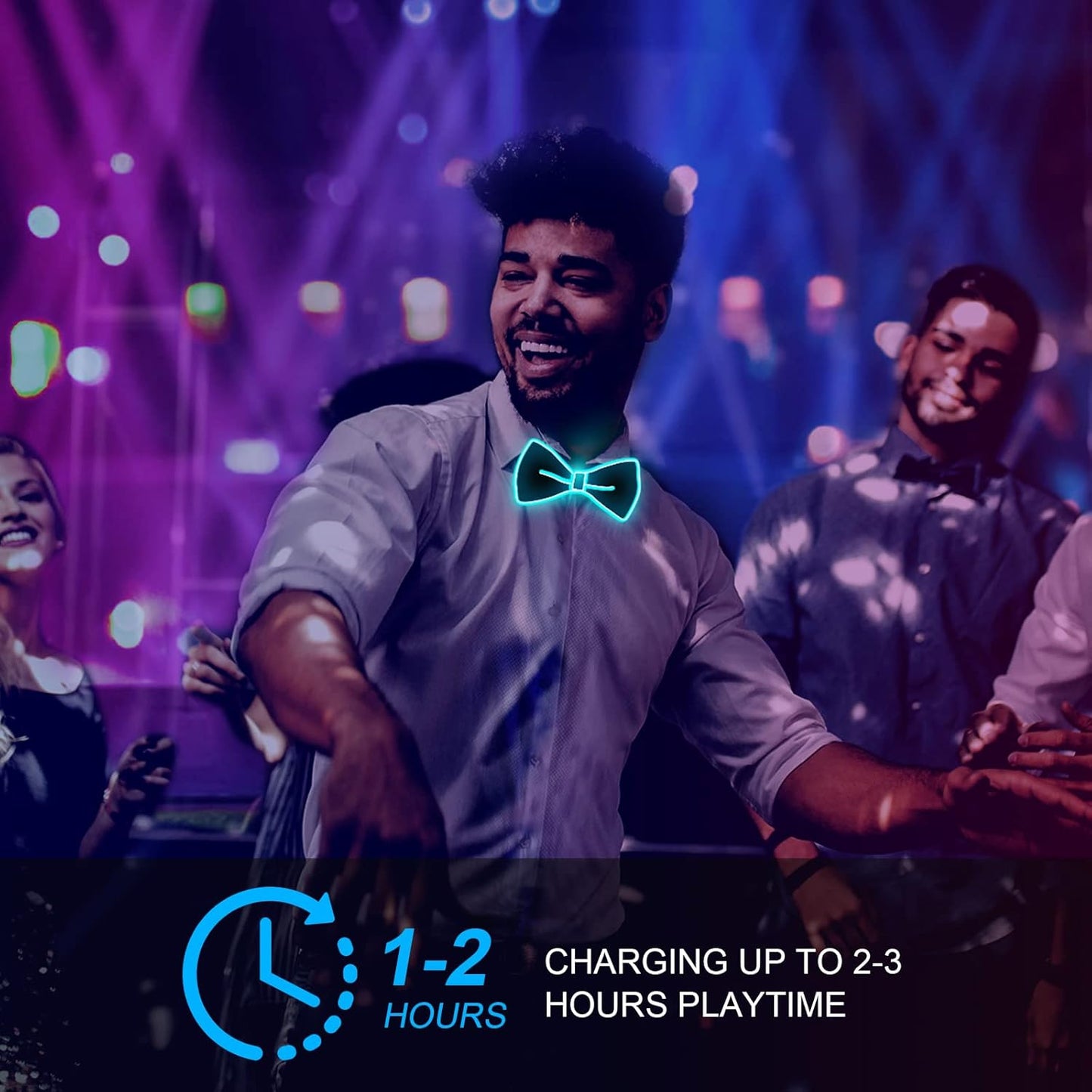 Ainiv Light Up Neckties Bowties Suspenders LED Party Supplies Glow in the Dark Adjustable for Women and Men Parties