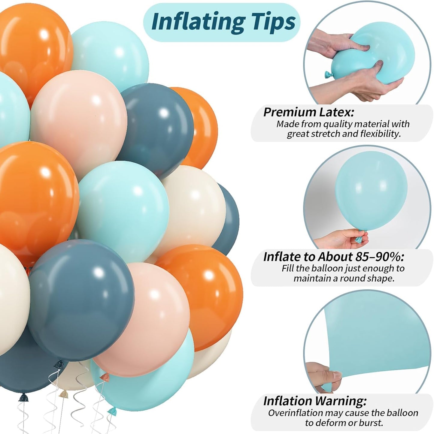 Orange and Blue Balloons, 60 PCS 12 Inch Retro State Blue Pastel Teal Orange Nude Sand White Helium Latex Party Balloons for Boys Birthday Baby Shower Graduation Outer Space Theme Party Decorations