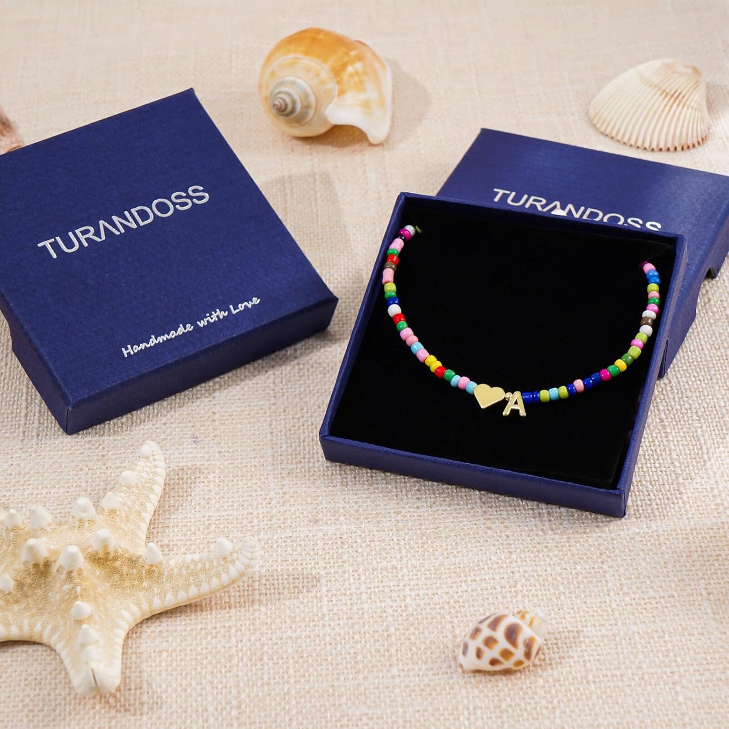 Turandoss Colorful Beaded Initial Necklaces for Women Girls, 14K-Gold-Plated Heart Letter A-Z Pendant Dainty Summer Jewelry Personalized Birthday Gifts for Teen Girls