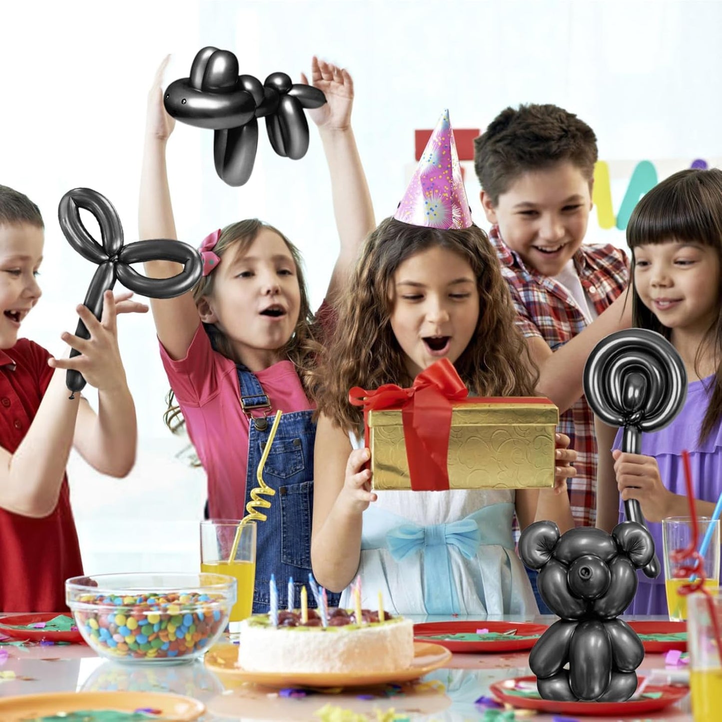 KAWKALSH 260 Metallic Black Long Balloons for Balloon Garland Thickening Skinny Latex Twisting Animals Modeling Christmas Birthday Wedding Party Festival Decorations 100pcs