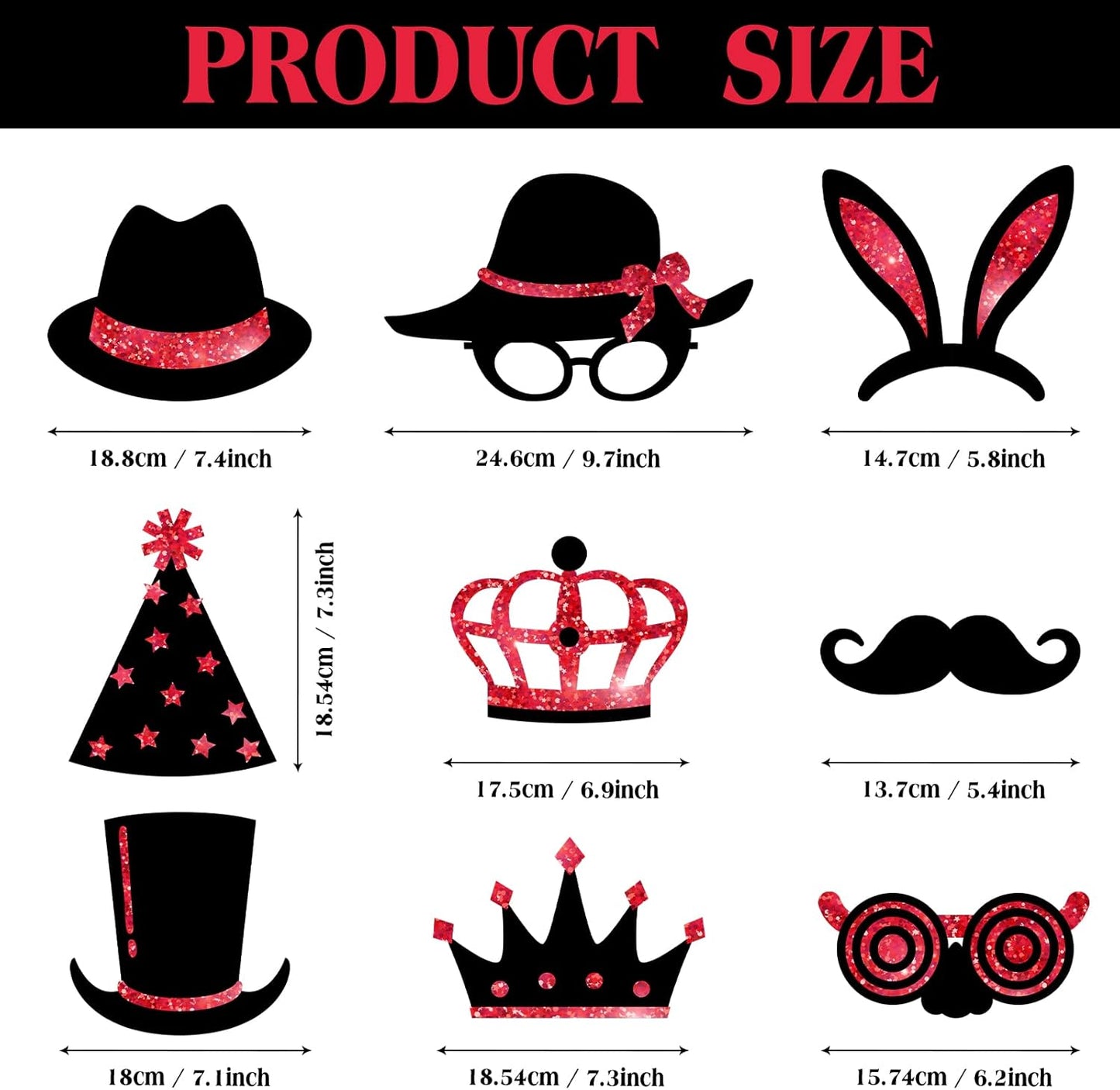Zonon 24 Pieces Funny Photo Booth Props:Halloween,Christmas,Family Reunion, Class Reunion, Birthday, Weddings, Prom Disco Mardi Gras Party Supplies - Mix of Hats, Lipstick, Tie(Red and Black)