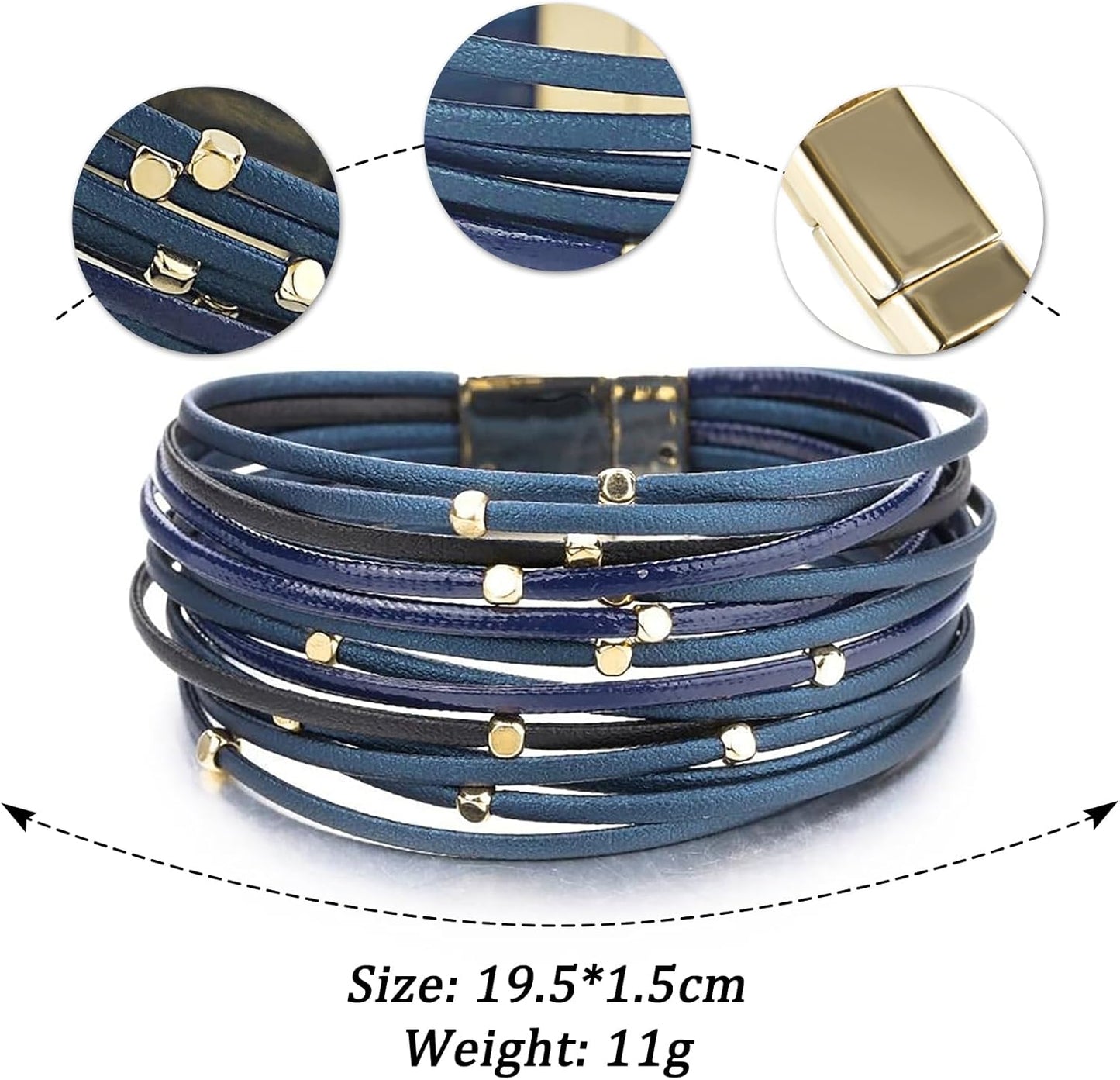 Fesciory Leopard Bracelet for Women, Boho Leather Wrap Multi-Layer Pearl Crystal Bracelet Bangle Jewelry