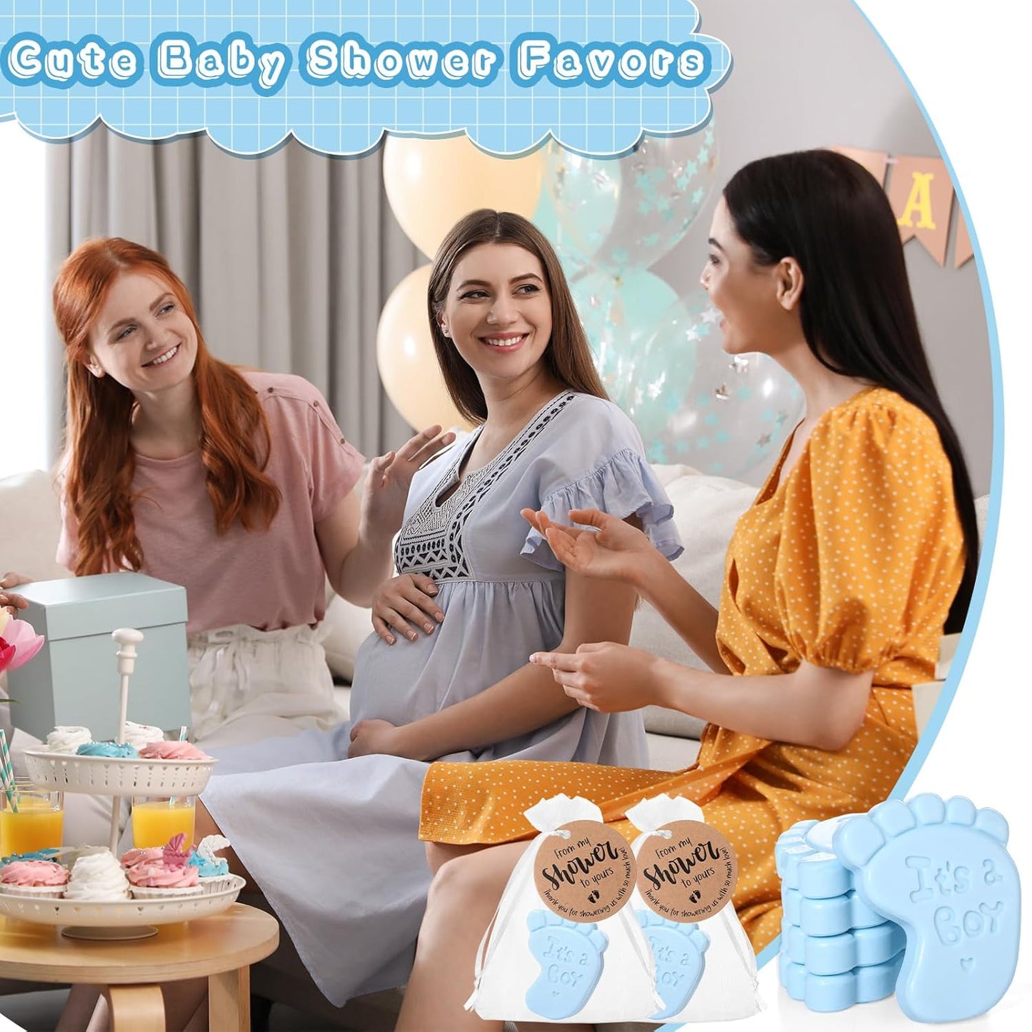 25 Sets Baby Shower Soap Favors for Guests Girl Boy Mini Footprint Handmade Scented Soaps with Thank You Tags and Organza Bags for Shower Gender Reveal Party Favors(Blue, Boy)