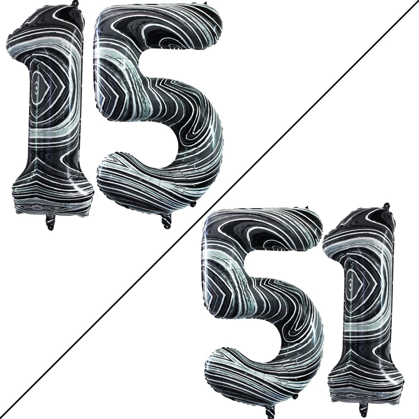 GOER Number 15 Balloons for 15th Birthday Sweet 15 Party Decorations,42 Inch Jumbo Foil Helium 51 Balloons for 51st Birthday Party Decoration (Marble Black)