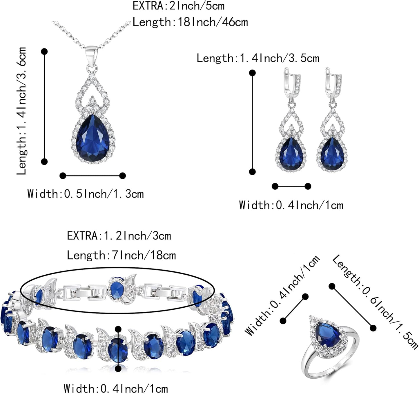 BriLove Wedding Jewelry Set for Women Bride Bridesmaid, Gorgeous Cubic Zirconia Teardrop Necklace Earrings Bracelet Adjustable Ring Jewelry Gift for Birthday/Anniversary/Mother’s Day