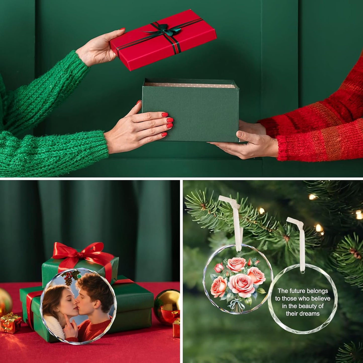 Personalized Christmas Ornaments 2025 with Photo & Text, Round Acrylic Custom Christmas Ornament Wedding Gift for Family, Couples, Baby’s First Xmas, Bridal Shower Gifts for Bride