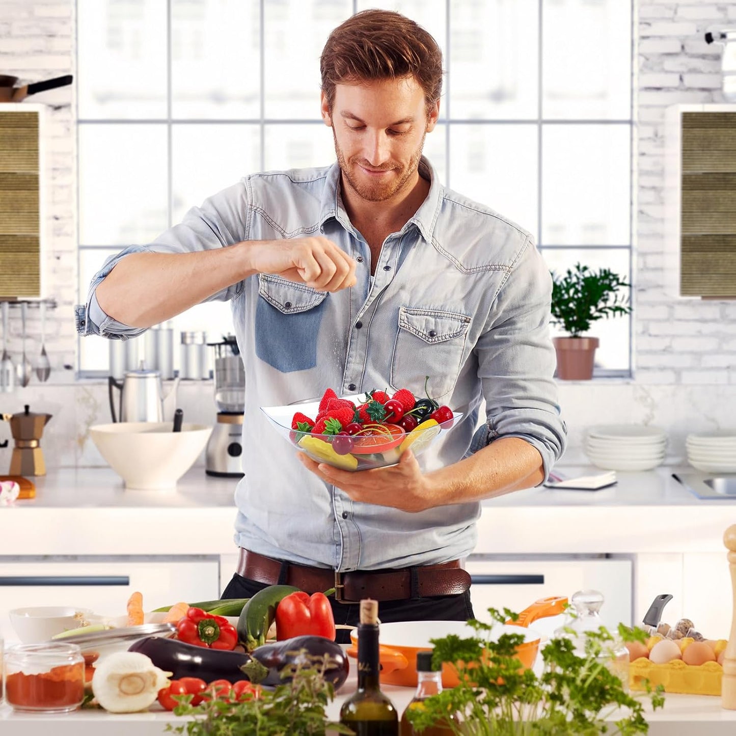 Tanlade 50 Pcs Square Plastic Serving Bowls Disposable Snack Salad Bowl Small Party Candy Bar Containers Taco Bar Serving Dishes for Buffet Chips Fruit(Clear,32 oz)