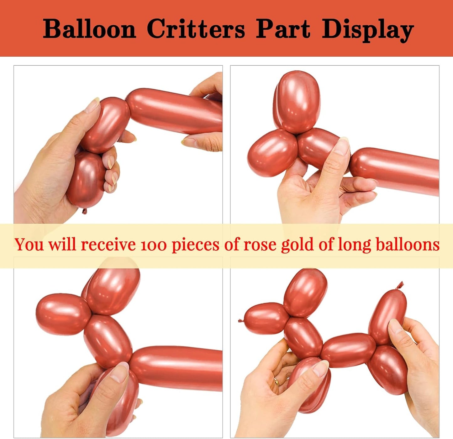Rose Gold 260 long balloons 100 Pack Metallic Rose Gold Twisting Animal Balloons Modeling Long Magic Balloons for DIY Animal Model Wedding Birthday Festival Party Decorations(Metallic Rose Gold)