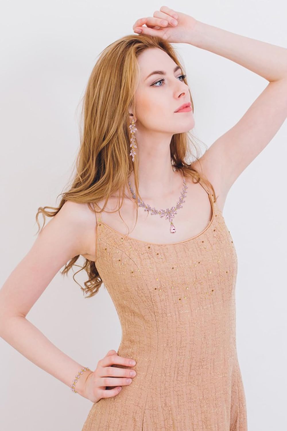 Wedding Jewelry Sets for Bride Bridesmaid Bridal Jewelry Set for Women Wedding Crystal Necklace Earrings Bracelet Set for Party Prom Jewelry