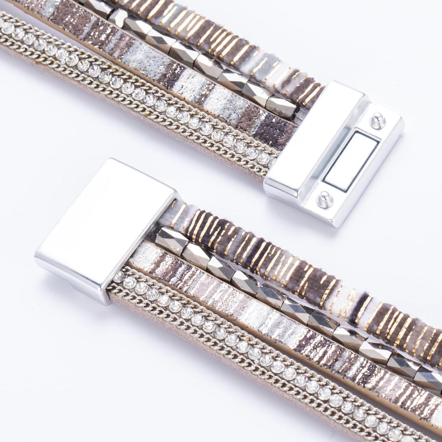 FANCY SHINY Leather Wrap Bracelet Boho Cuff Bangle Bracelets Crystal Bead Bracelet with Magnetic Clasp Jewelry Gifts for Women