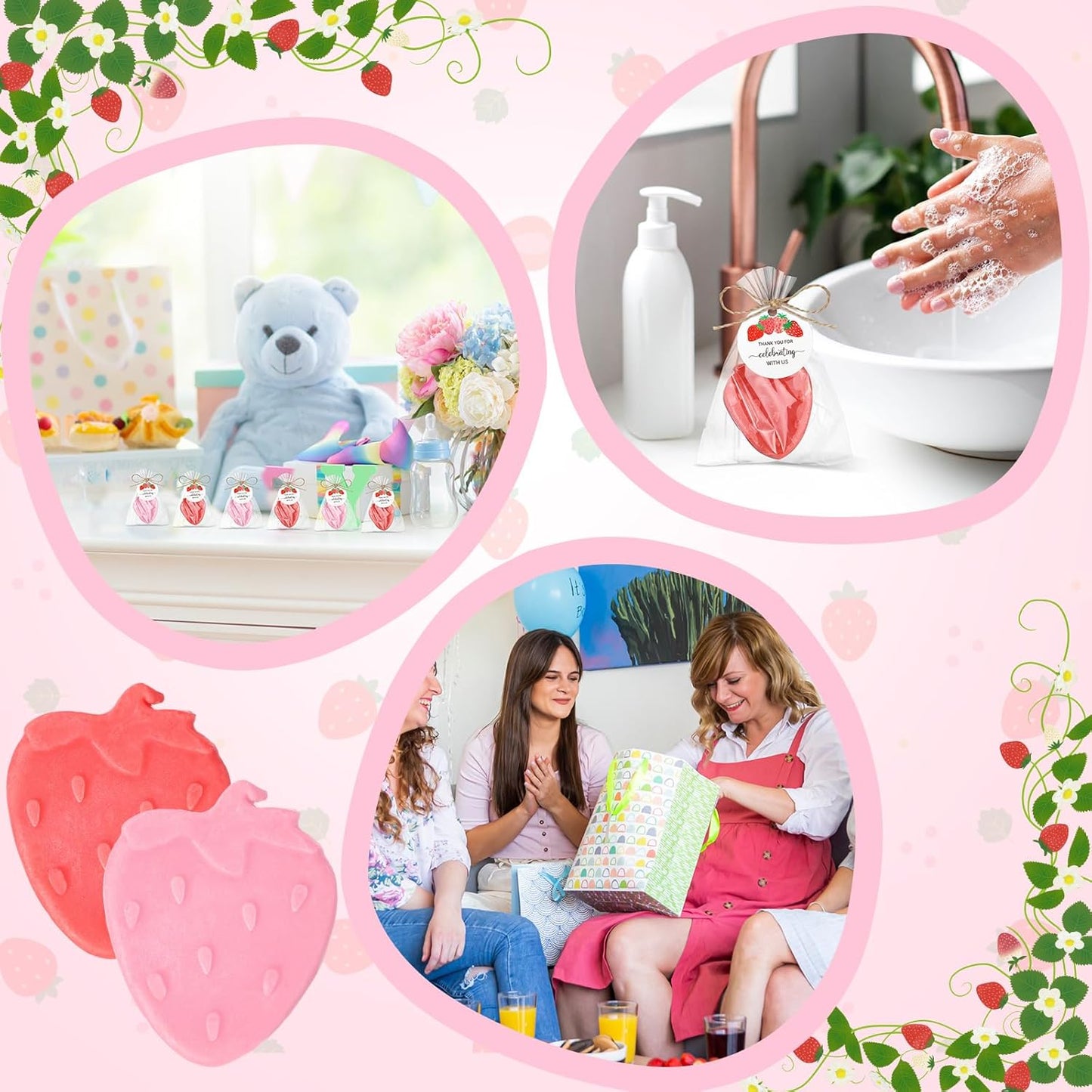 Leelosp 20 Sets Strawberry Soap Strawberry Baby Shower Favors Red and Pink Handmade Soaps with Thank You Tags Return Gift Bag for Guests Girl Gender Reveal Party Favor