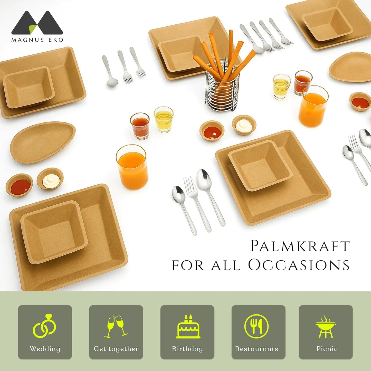 Palmkraft | 5" Square Dessert Bowl (50 Pcs), 10(oz) Disposable Sturdy Bowl Bamboo Like Party Pack, Compostable & Biodegradable Bowls for Desserts, Eco Friendly Alternative to Plastic