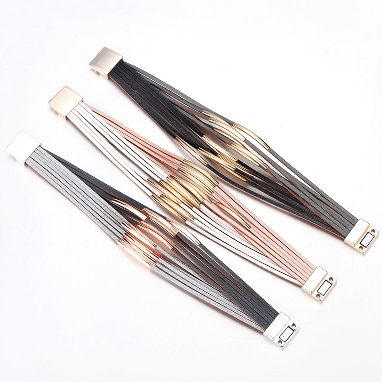 Fesciory Leather Wrap Bracelets for Women, Boho Leopard Multi-Layer Crystal Beads Cuff Bracelet Jewelry