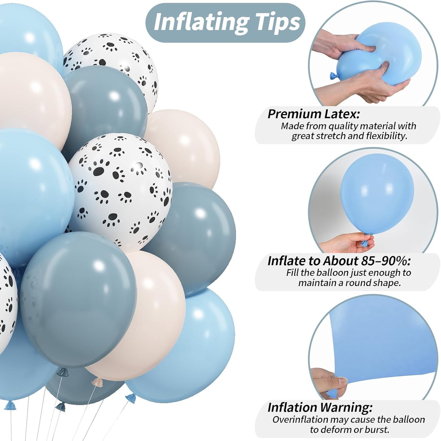 Dog Paw Balloons, 12 Inch Retro Dusty Slate Blue Pastel Muted Blue Sand White Helium Latex Balloon Paw Print Party Balloons for Kids Boys Girls Puppy Theme Birthday Baby Boy Shower Party Decorations