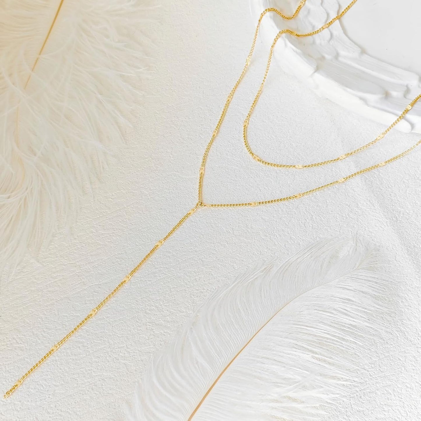 Luxval Lariat Gold Necklace for Women, Dainty Long Necklace 14k Gold Plated/Silver Y-Shaped Pendant Necklaces Trendy Beaded Chain Drop Necklaces Jewelry for Women Gifts