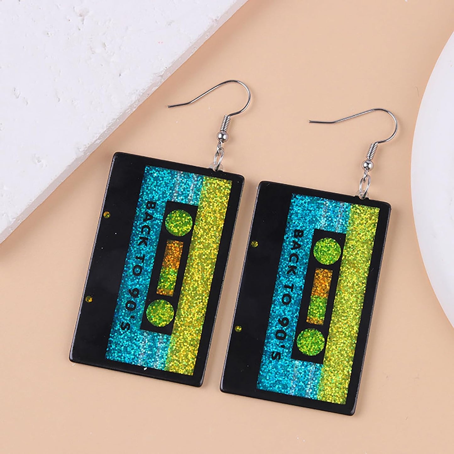 90s 80s Earrings for Women Retro Cassette Tape Earrings Acrylic Radio Tape Drop Dangle Earring for Halloween Cosplay Glow Party Music Festival Costume Accessories