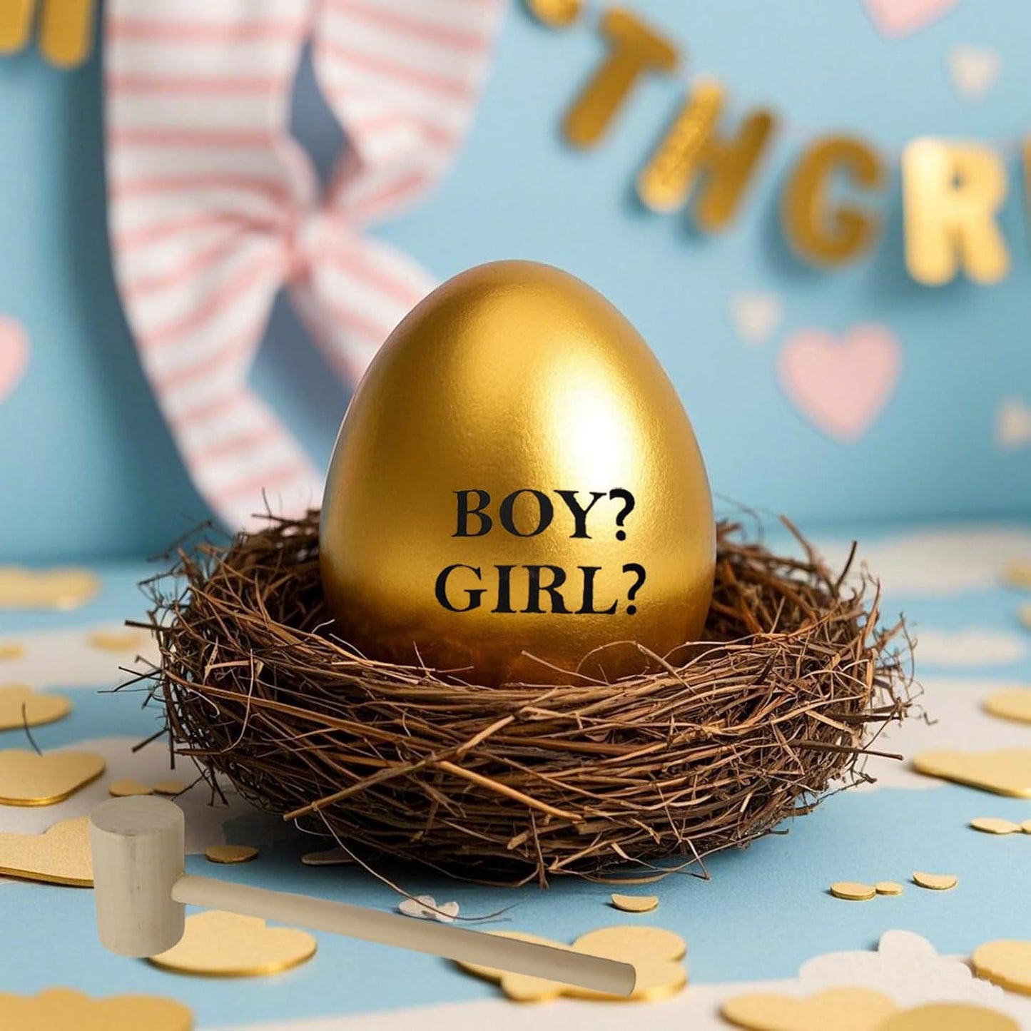 Charming Golden Egg Baby Shower Gender Revealing Treasure,Boy or Girl Gender Reveal Ideas,Decorations,Box,Games,Confetti and Sash