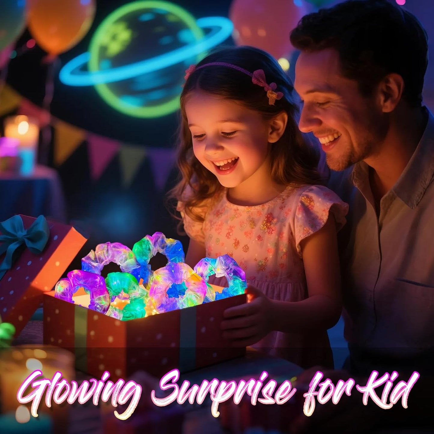 20 PCS Light up Scrunchies, 3 Glow Mode, LED Hair Accessories for Women, Glow in the Dark Party Supply for Festival Rave Slumber Party