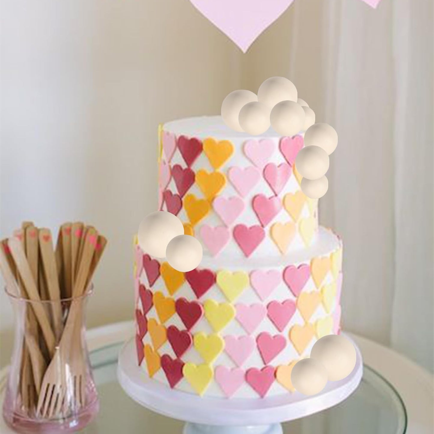 24 PCS Ball Cupcake Toppers Balls Cake Toppes Foam Balls Cupcake Picks DIY Mini Balloon Cake Inset Topper for Baby Shower Birthday Favor Wedding Anniversary Party Cake Decorations Supplies Khaki