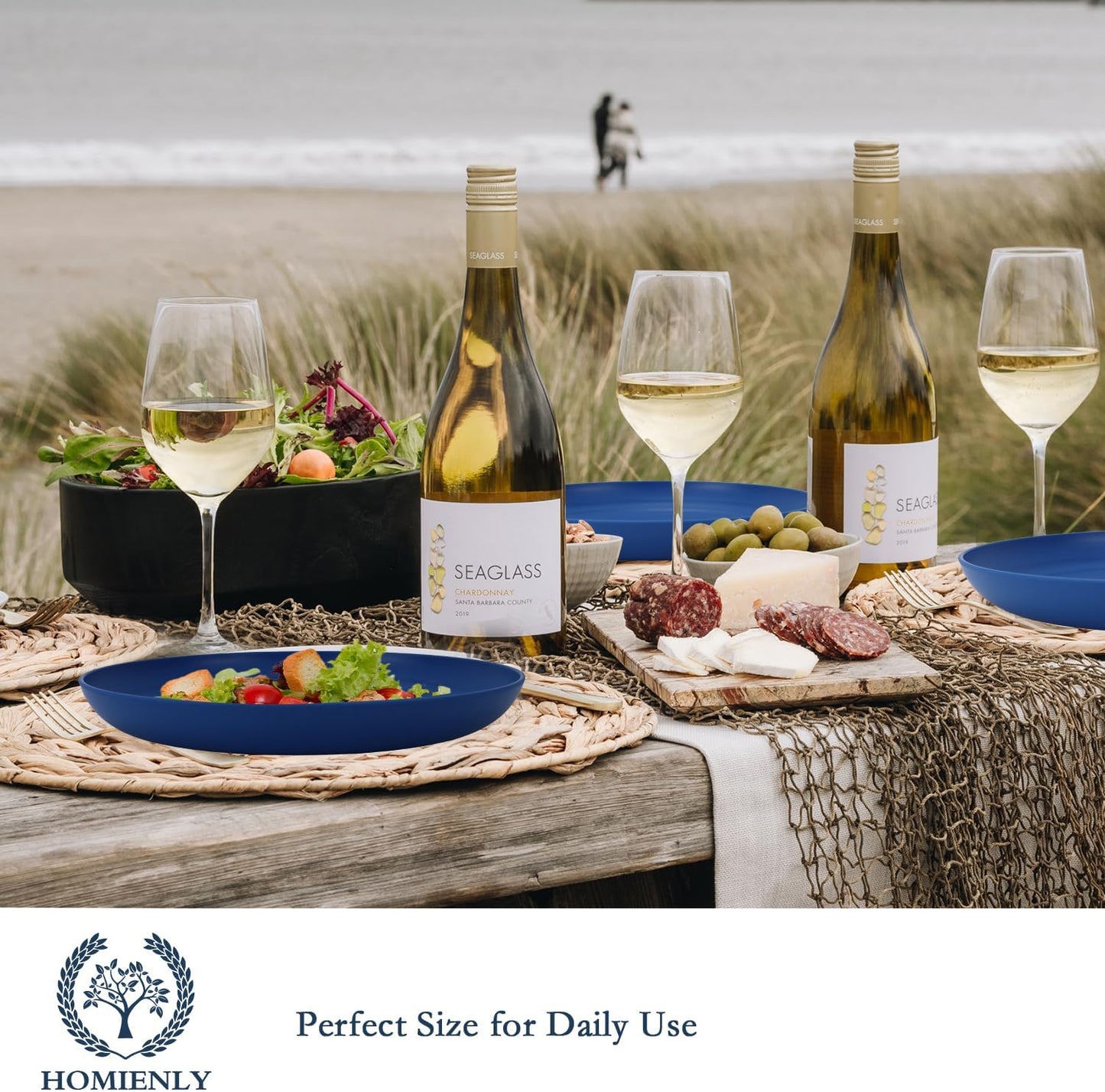 Homienly Wheat Straw Salad & Dessert Plates Set - Unbreakable, Reusable, 8-10 inch, Blue Series