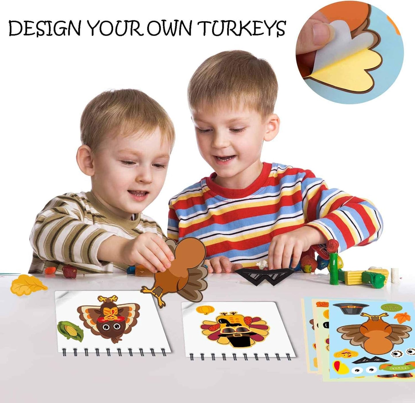 Make-A-Turkey Stickers Thanksgiving Crafts for Kids - Make A Face Sticker, Make Your Own Turkey DIY Stickers Autumn Fall Harves Party Favors Games Supplies Thanksgiving Decorations Gift
