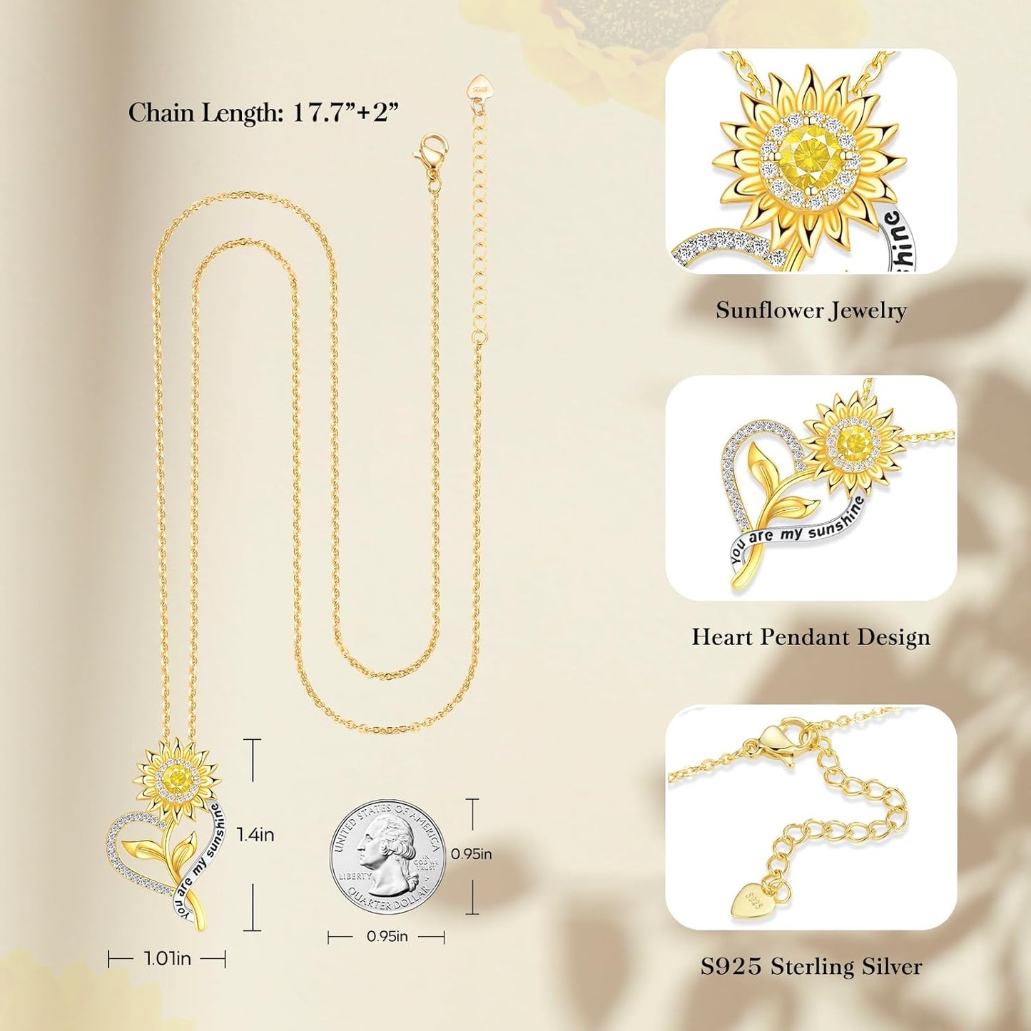 Women Jewelry Birthday Gifts for Wife Anniversary for Gift Woman Sunflower Necklace 18k Gold Plated Jewelry Anniversary for Her Gifts Birthday Ideas You Are My Sunshine Necklaces Pendant for Mom