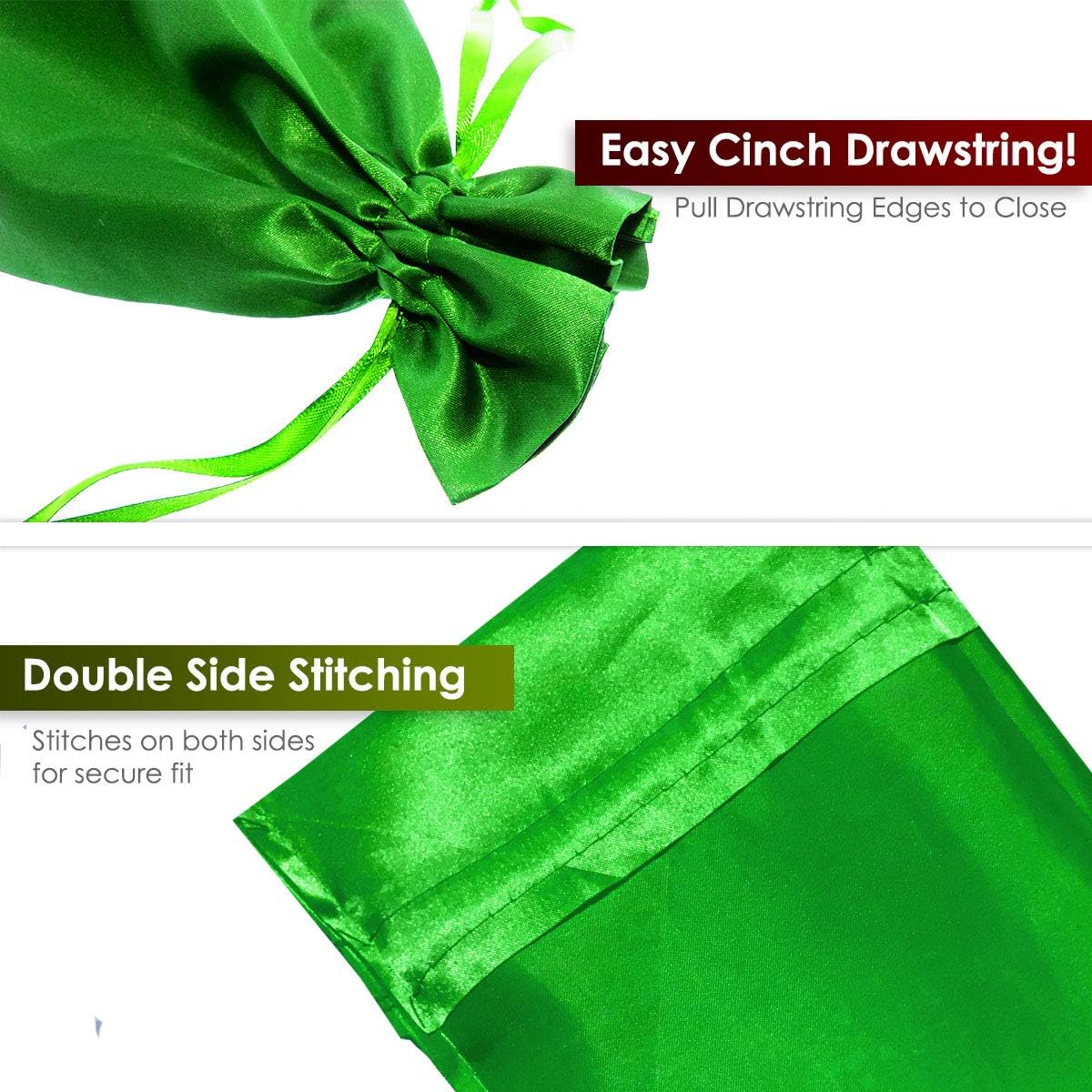 5" x 8" Green Satin Gift Bags, Jewelry Bags, Wedding Favor Drawstring Bags Baby Shower Christmas Gift Bags 50 per Pack