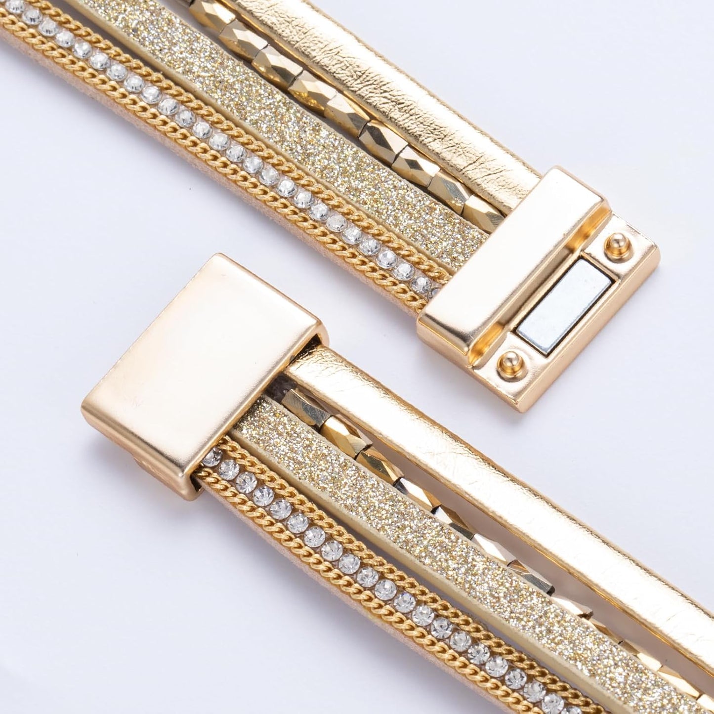 FANCY SHINY Leather Wrap Bracelet Boho Cuff Bangle Bracelets Crystal Bead Bracelet with Magnetic Clasp Jewelry Gifts for Women