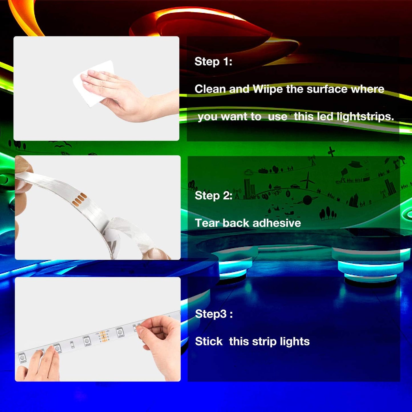 DAYBETTER Smart RGB Led Strip Lights, 50ft Led Lights for Bedroom with App Control, Multicolor Changing Led Light Strips Apply for Home Decor, Living Room, Kitchen, Home Party Decoration, 12V