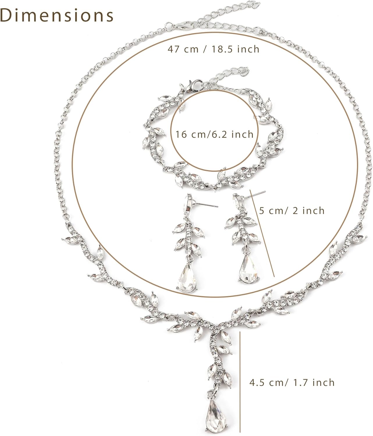 Crystal Necklace Earrings Bracelet Rhinestone Choker Necklace Bridal Wedding Jewelry Set For Brides Bridesmaid Women Party Accessory