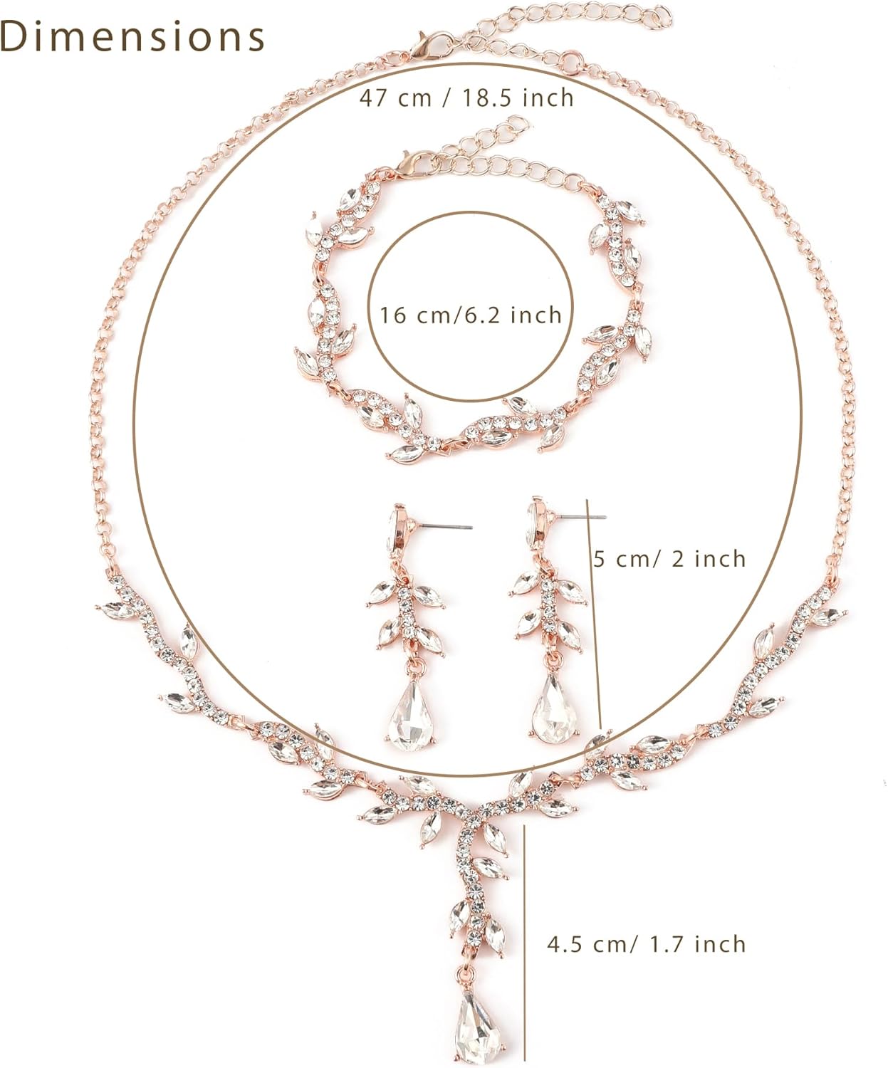 Crystal Necklace Earrings Bracelet Rhinestone Choker Necklace Bridal Wedding Jewelry Set For Brides Bridesmaid Women Party Accessory