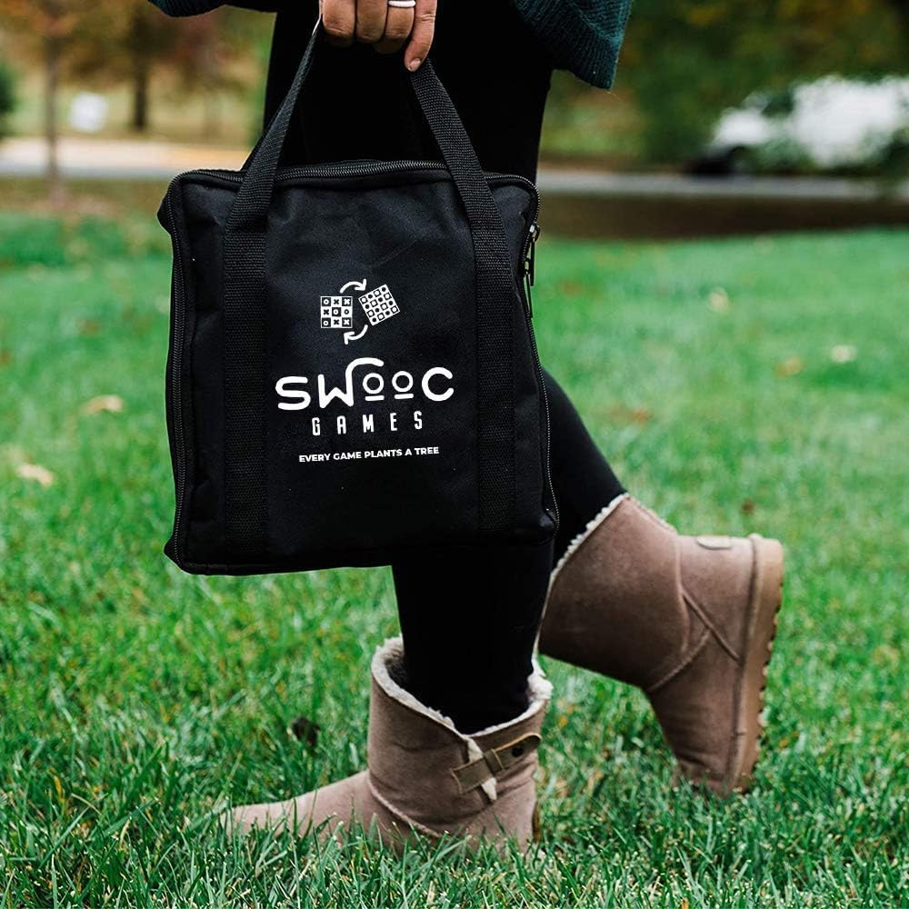 Swooc Gamesยฎ - 2-in-1 Premium Giant Checkers & Tic Tac Toe Game (4ft x 4ft) - 100% High Density EVA Foam Mat & Pieces - Extra Large Checkers Set with Jumbo Checkerboard and Yard Size Tic Tac Toss