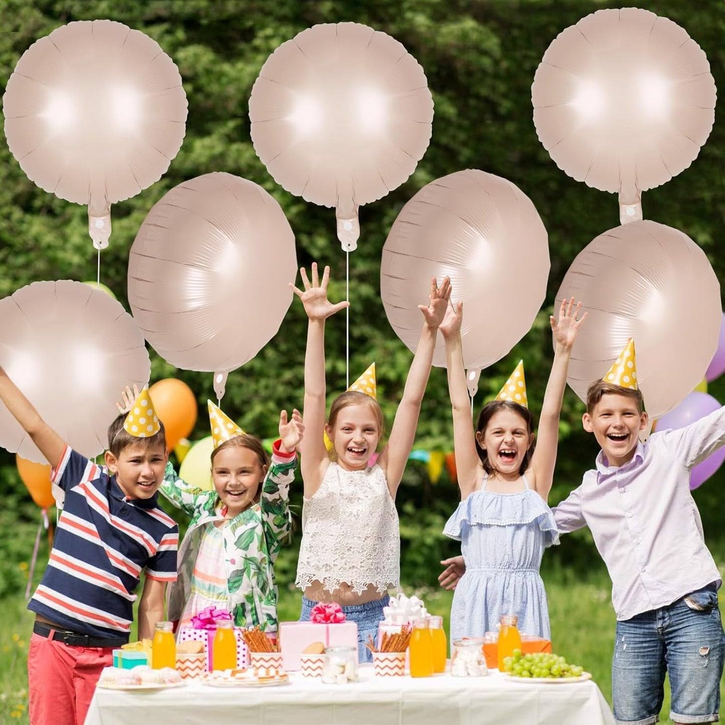 20 Pcs Beige White Round Shaped Balloons,18 Inch Round Foil Balloon,Giant Round Mylar Balloon Helium Balloons for Birthday Party Baby Shower Wedding Decorations (Caramel)