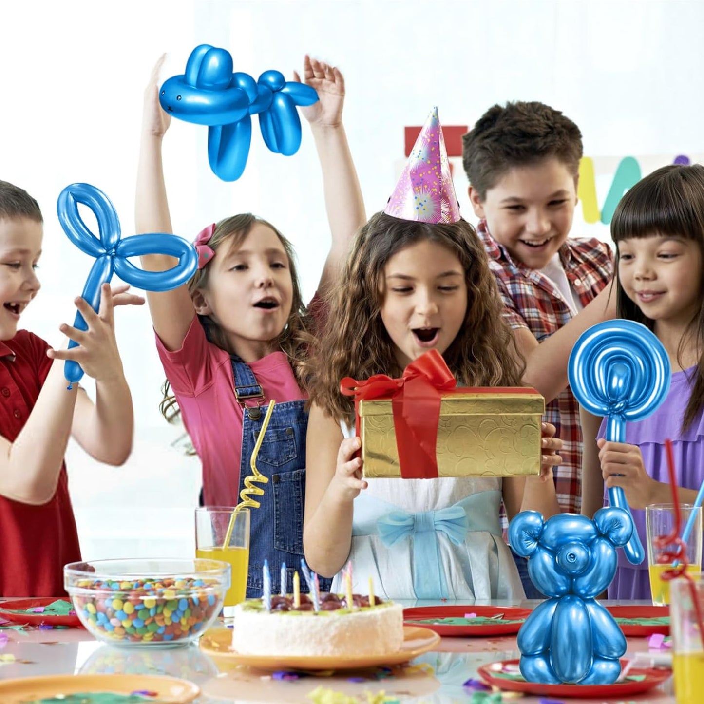 KAWKALSH 260 Metallic Blue Long Balloons for Balloon Garland Thickening Skinny Latex Twisting Animals Modeling Christmas Birthday Wedding Party Festival Decorations 100pcs